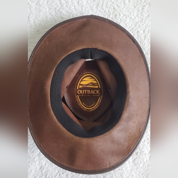 OUTBACK Survival gear Vintage Leather Brown Western unsix  Hat - Picture 7 of 14